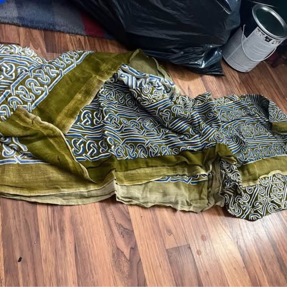Celtic Knot Pattern Olive Green and Blue Fabric